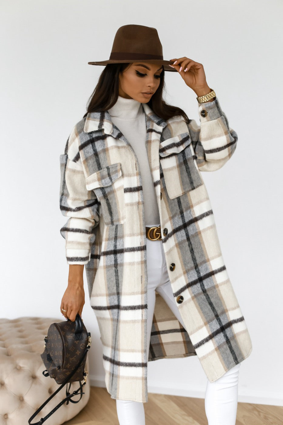 Elegant Checkered Coat