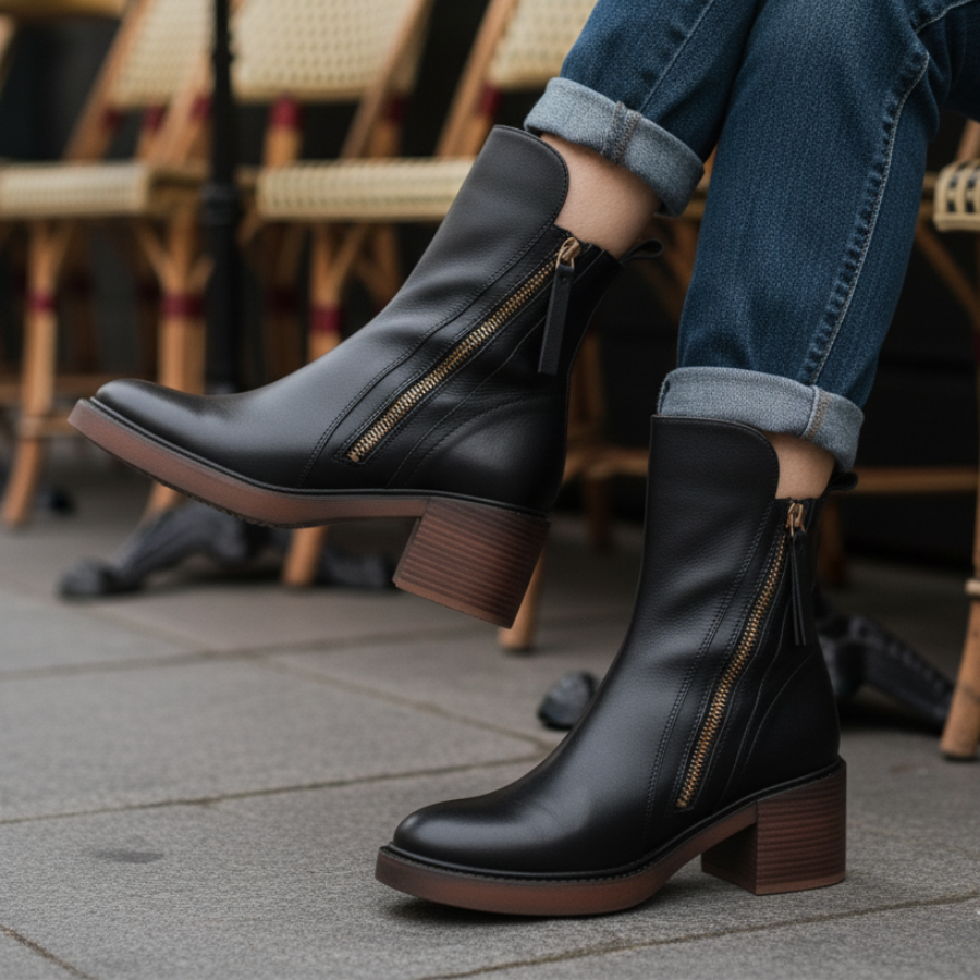 Valorine | Black leather boots with a comfortable heel