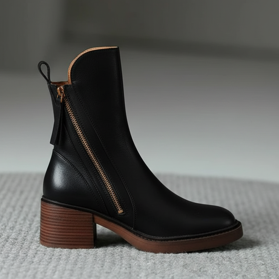 Valorine | Black leather boots with a comfortable heel