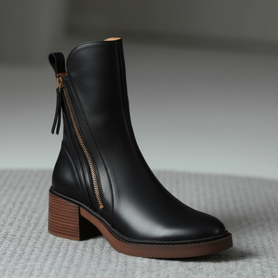 Valorine | Black leather boots with a comfortable heel