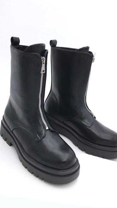 Zip Boots - Black Ankle Boots with Front Zipper