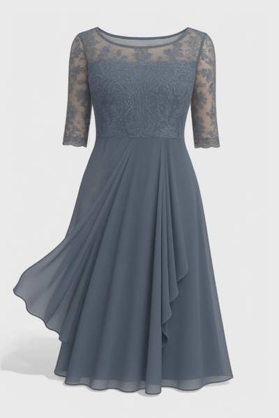 Abby | Embroidered Illusion Neckline Midi Dress