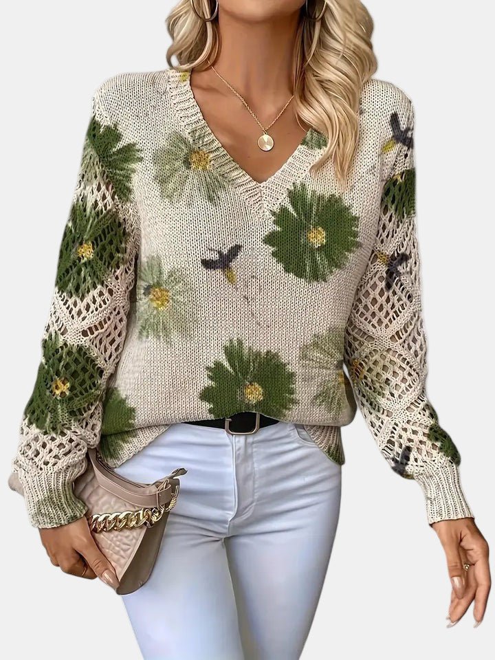 Amelie | Elegant Floral V-Neck Sweater