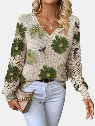 Amelie | Elegant Floral V-Neck Sweater