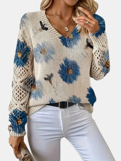 Amelie | Elegant Floral V-Neck Sweater