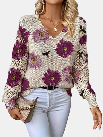 Amelie | Elegant Floral V-Neck Sweater