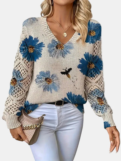 Amelie | Elegant Floral V-Neck Sweater