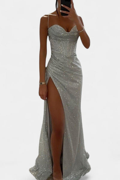 Armoni | Spaghetti Strap Corset Slit Gown