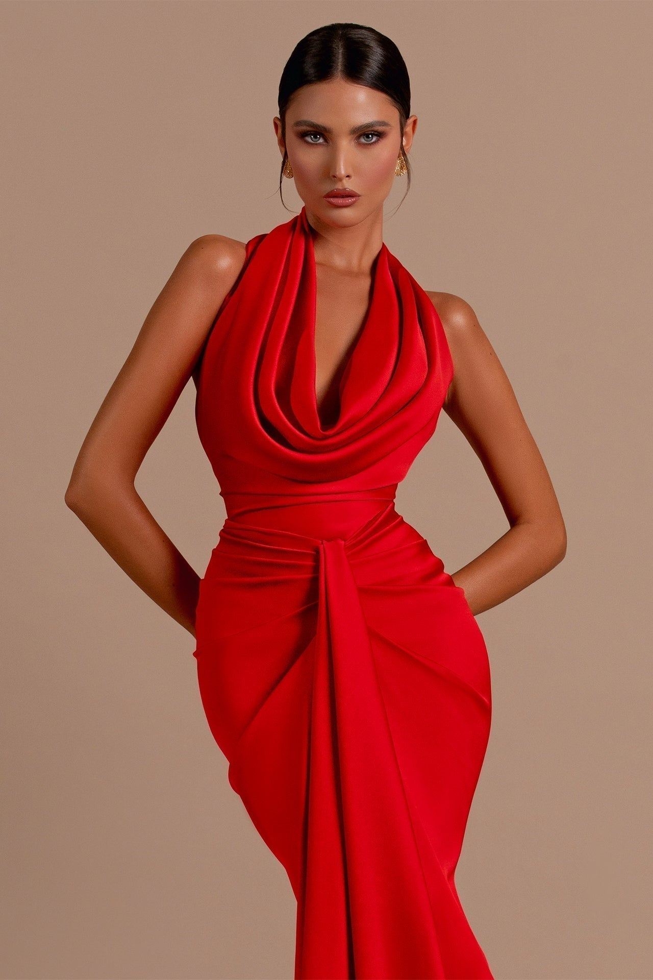 Carmella | Satin Halter Neck Backless Maxi Dress