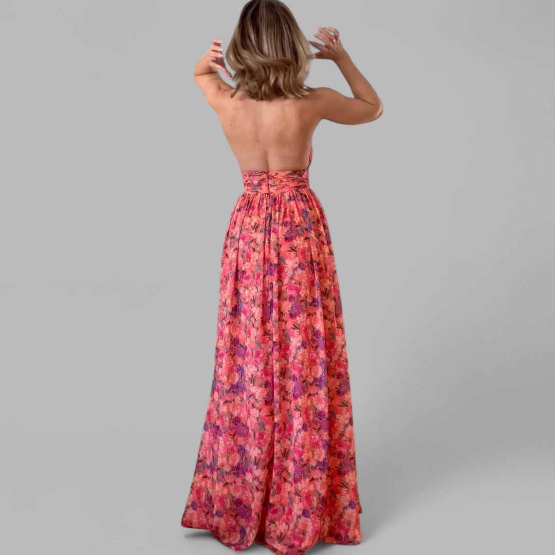 CASSIA | ELEGANT SIDE-SLIT FLORAL MAXI DRESS