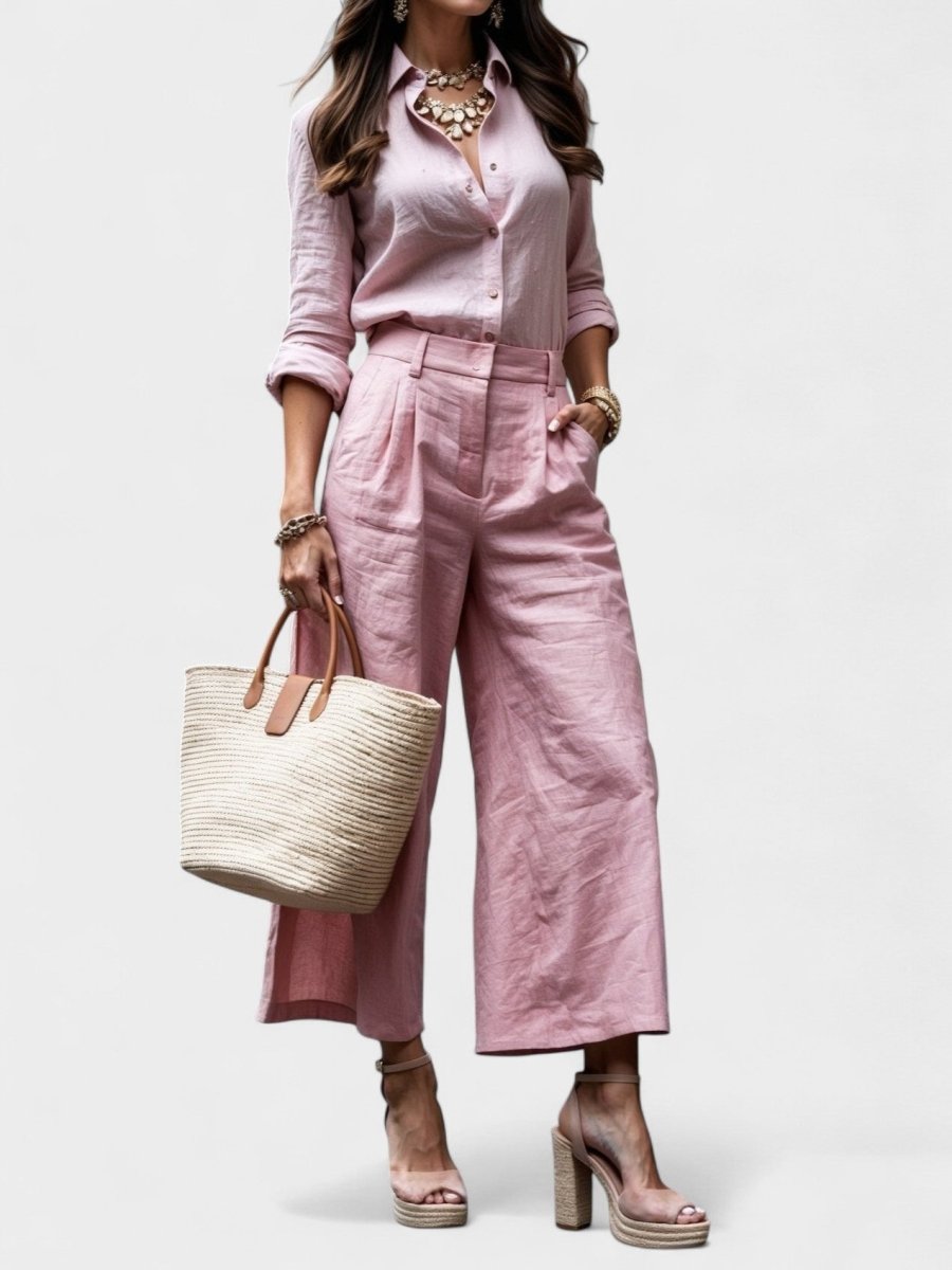 Celeste | Wide-Leg Linen Pants & Shirt Set