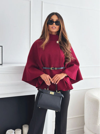 Maëva™ | Belted cape coat with high collar – fluid and assertive silhouette