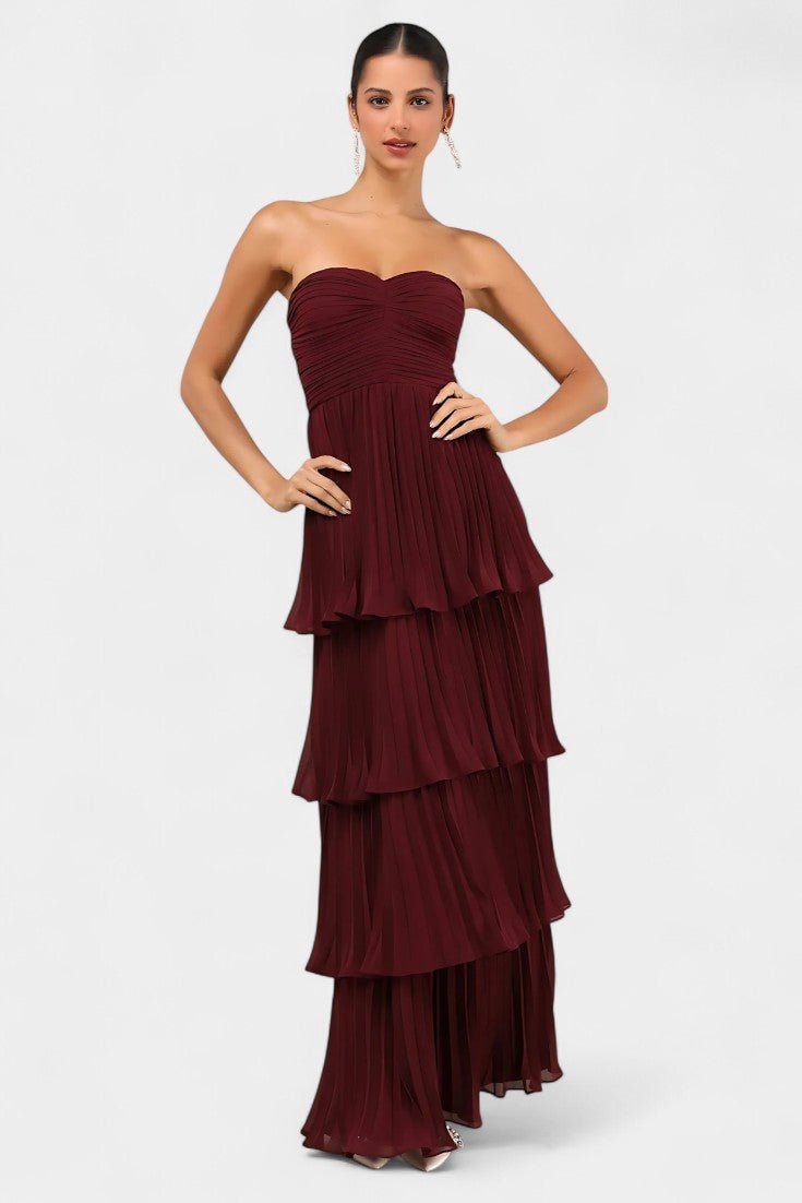 June | Strapless Pleated Tiered Maxi Dress