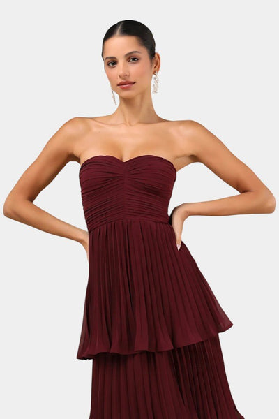June | Strapless Pleated Tiered Maxi Dress