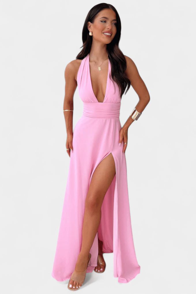 Latisha | Halter Neck High-Slit Dress