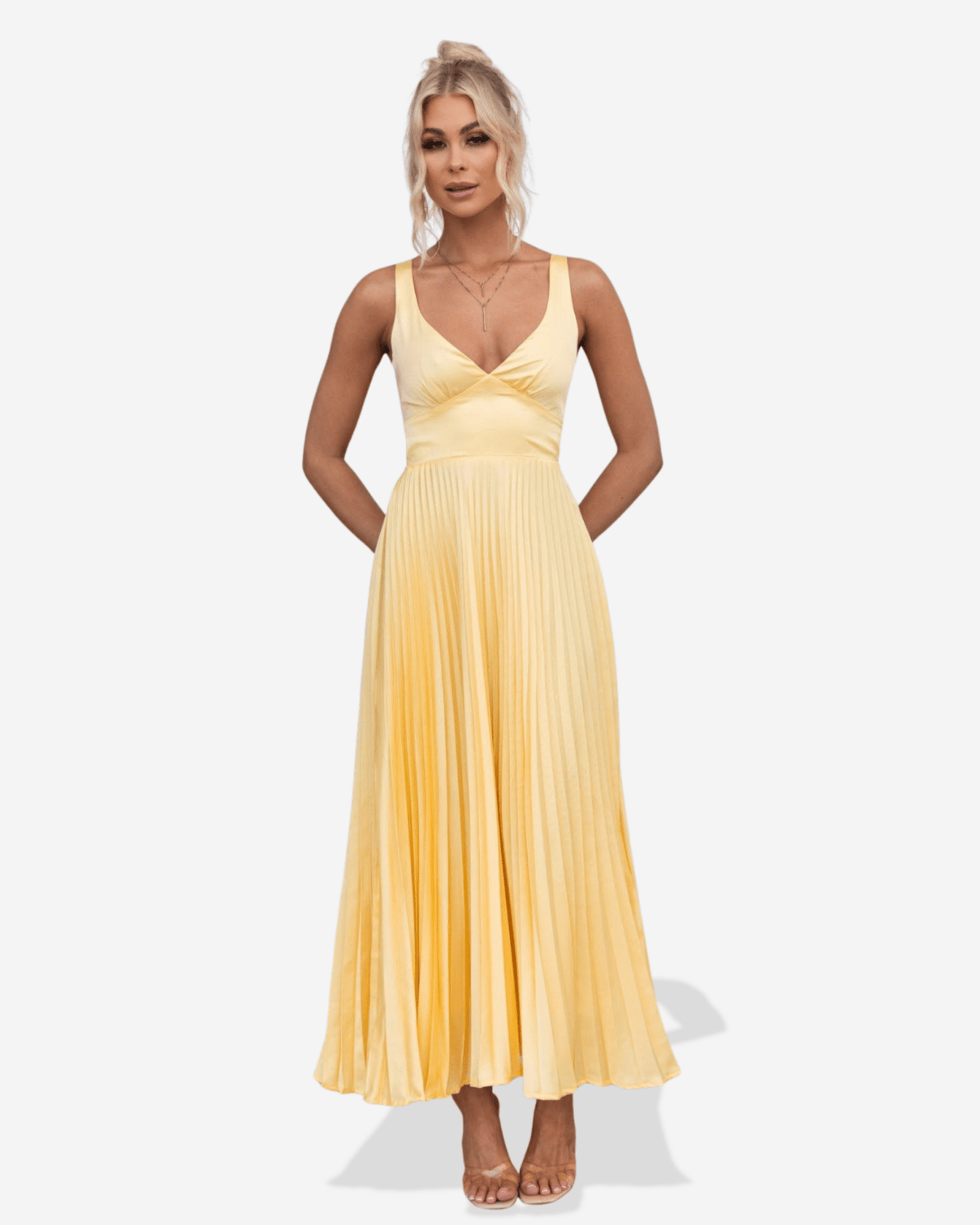 Lucy | Pleated V-Neck Maxi Dress