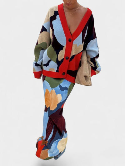 Lydia | Abstract Knit Cardigan & Skirt Set