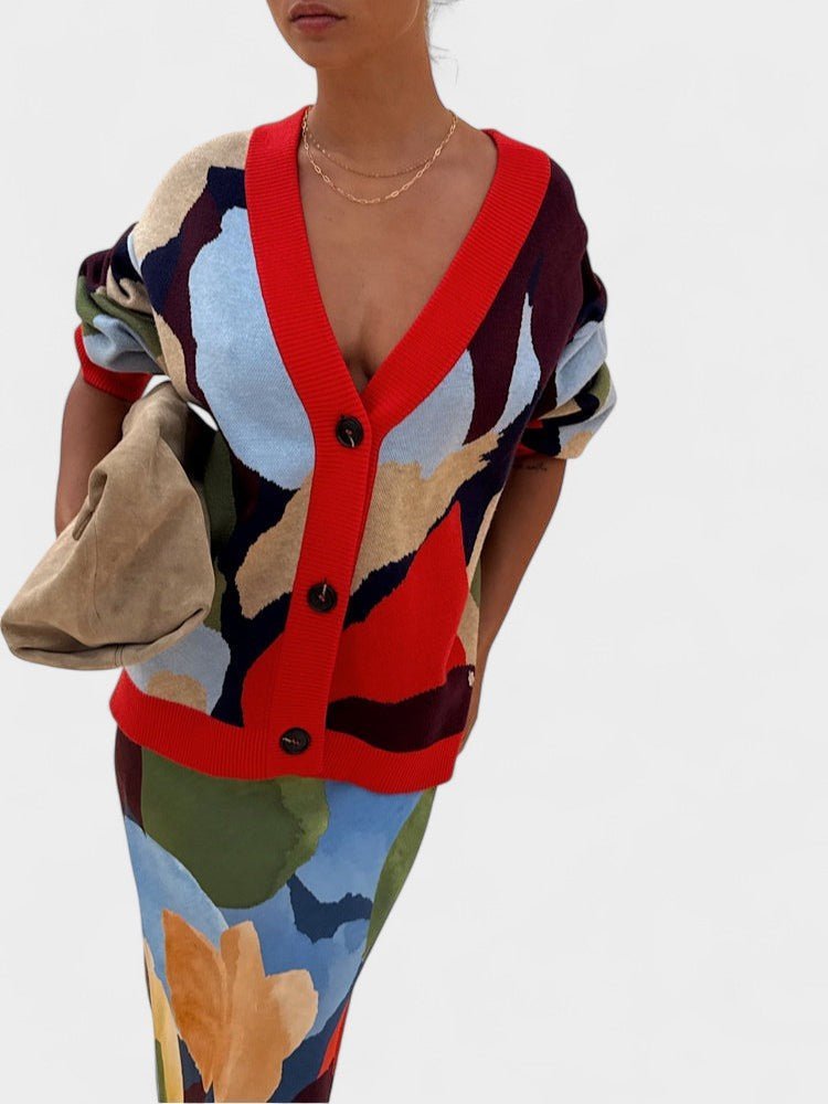 Lydia | Abstract Knit Cardigan & Skirt Set