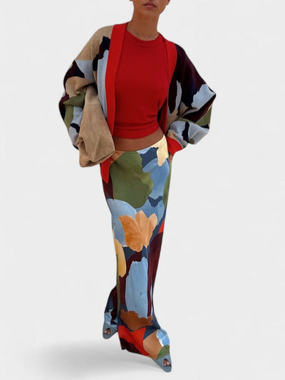 Lydia | Abstract Knit Cardigan & Skirt Set