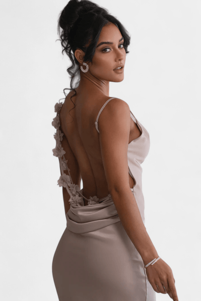 Mercedes | Cowl Back Floral Trim Bridal Dress