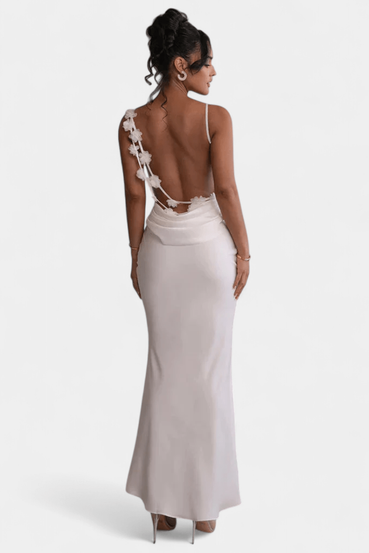 Mercedes | Cowl Back Floral Trim Bridal Dress