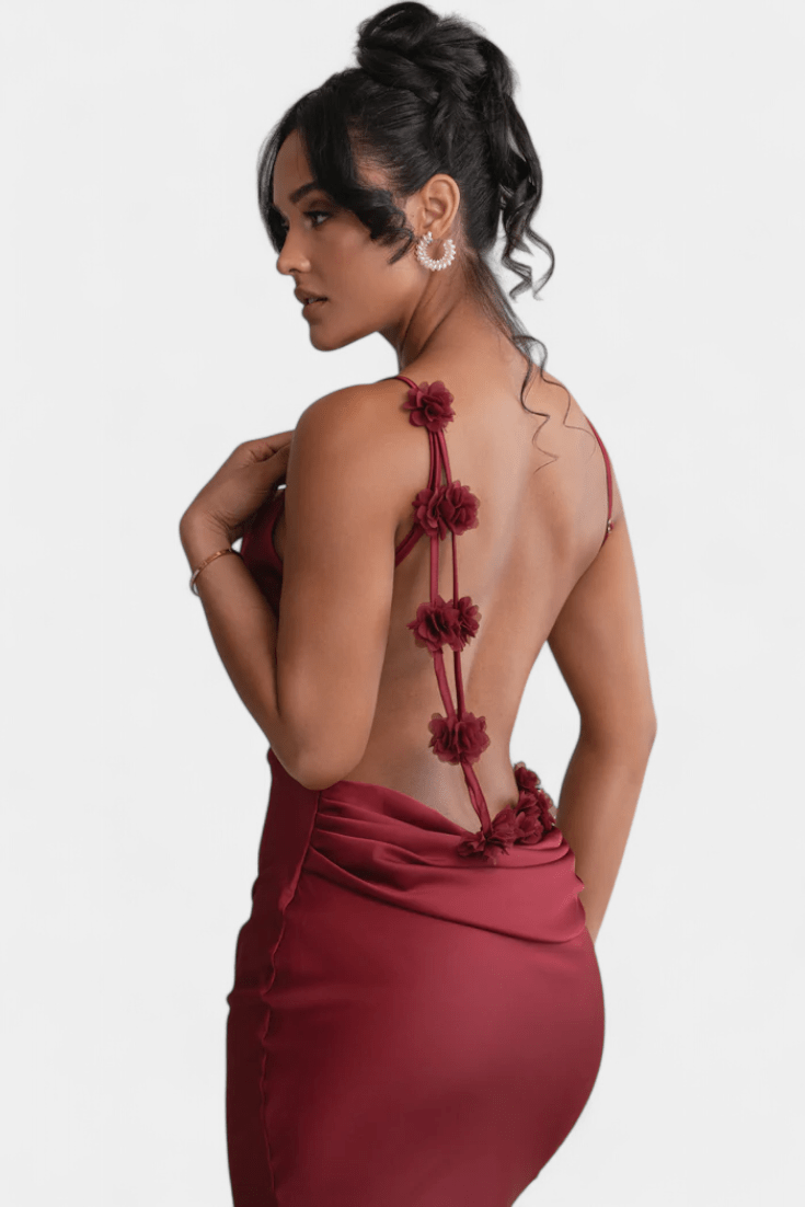 Mercedes | Cowl Back Floral Trim Bridal Dress