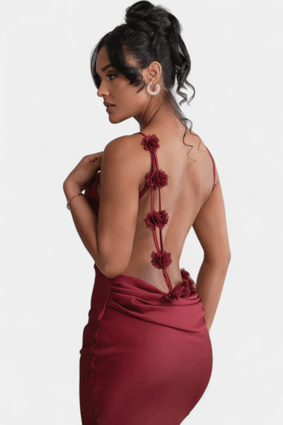 Mercedes | Cowl Back Floral Trim Bridal Dress