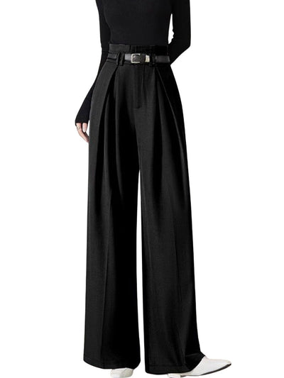 Solid Belted Pleated Wide Leg Pants