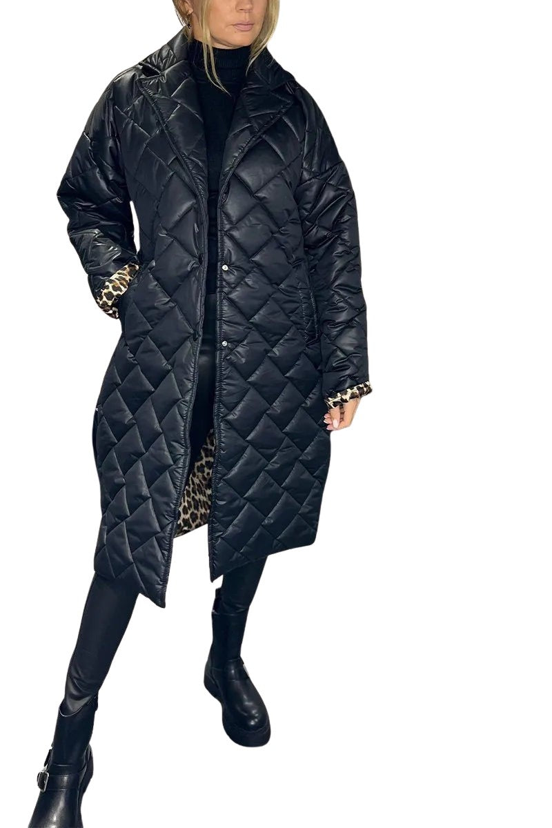 Reversible down jacket with leopard lining