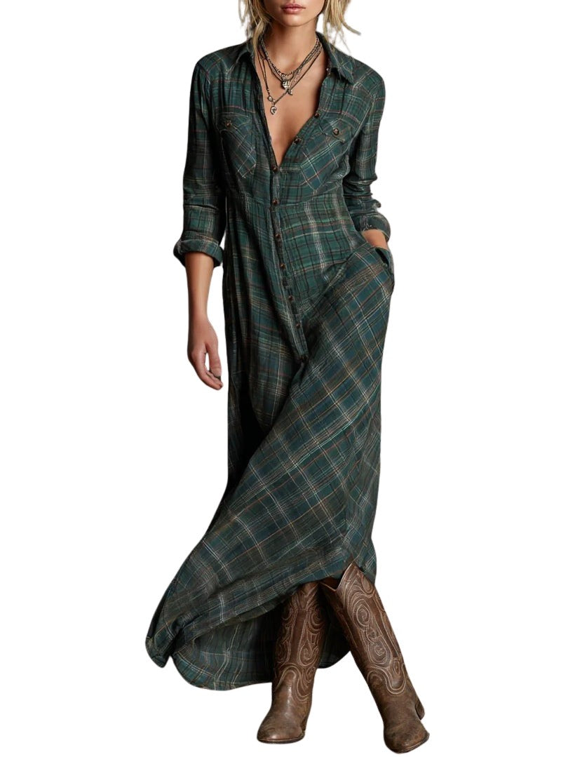 Terra Long Plaid Shirt Dress