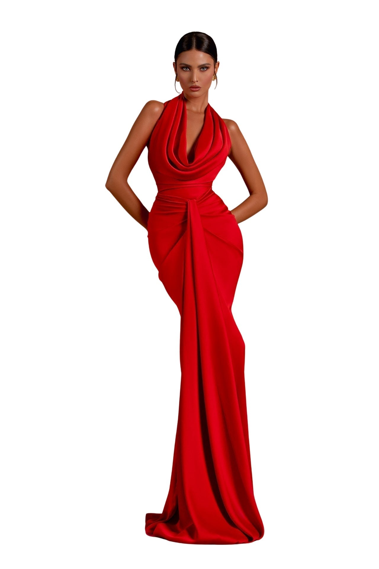 Carmella | Satin Halter Neck Backless Maxi Dress