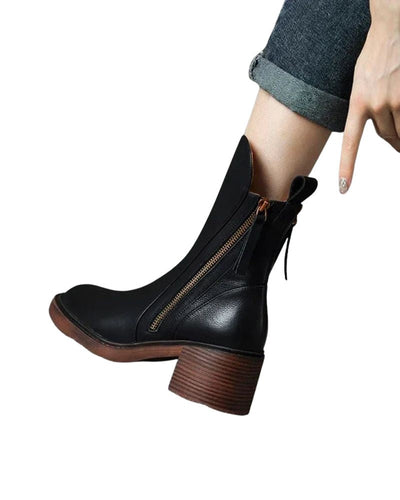 Valorine | Black leather boots with a comfortable heel