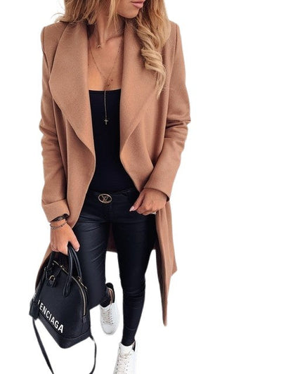 Solène™ | Fluid coat with draped collar — minimalist chic