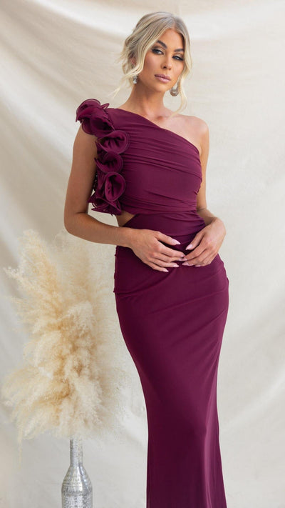 Serina | One-Shoulder Ruffle Mesh Maxi Dress