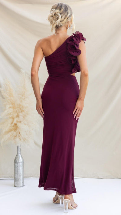 Serina | One-Shoulder Ruffle Mesh Maxi Dress