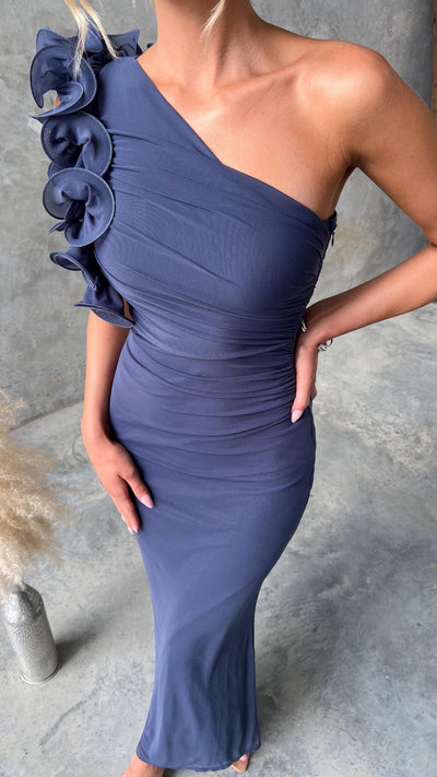 Serina | One-Shoulder Ruffle Mesh Maxi Dress