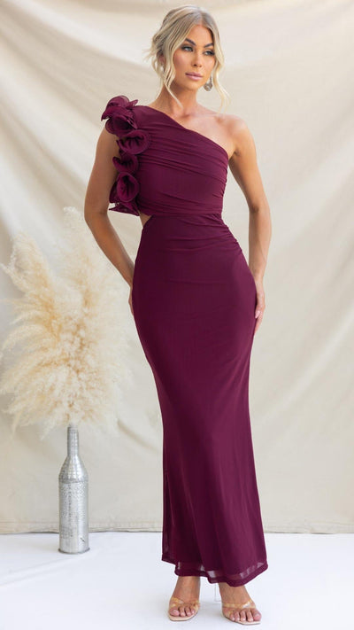 Serina | One-Shoulder Ruffle Mesh Maxi Dress