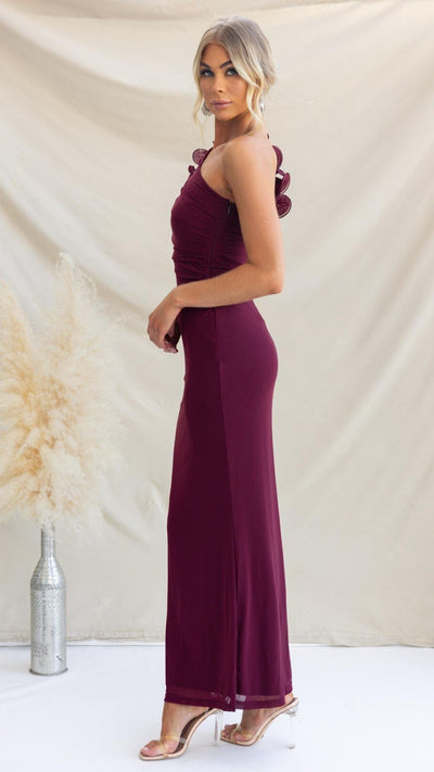 Serina | One-Shoulder Ruffle Mesh Maxi Dress